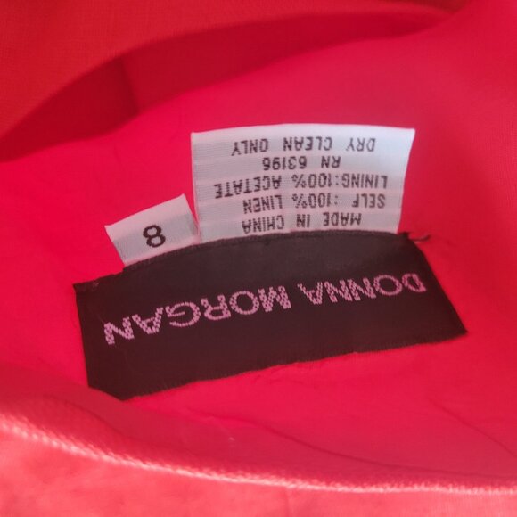 Vintage Donna Morgan Red Linen Dress Size 8 Sleeveless Embroidered Floral Detail - Picture 4 of 9